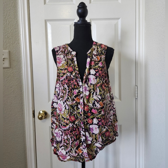 Joie Pink and Red Sleeveless Blouse with Mandarin Collar XL - Picture 1 of 10